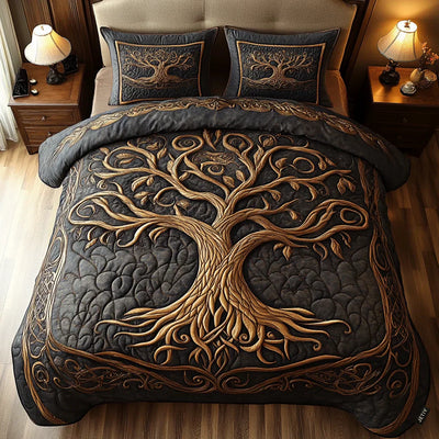 Juego de cama acolchado de 3 piezas - Árbol de la Vida