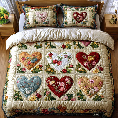 Juego de cama acolchado de 3 piezas - Corazones Amantes